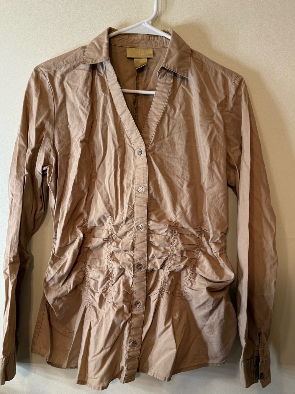 Miss Tina Ruched Button-Front Blazer Jacket in Taupe